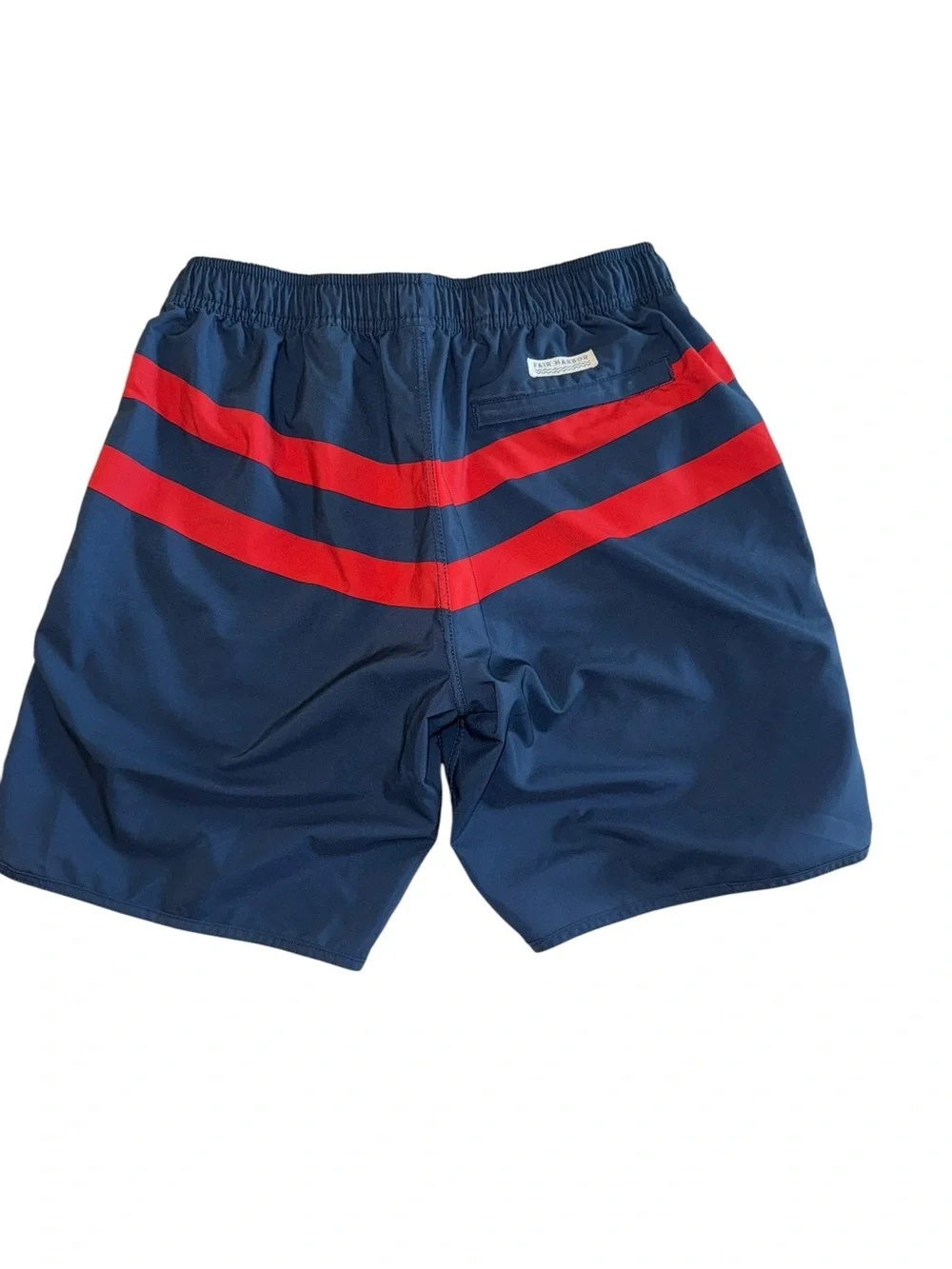 Fair Harbor Men’s Anchor Lined Trunks Navy Red Stripes Large Orig $88